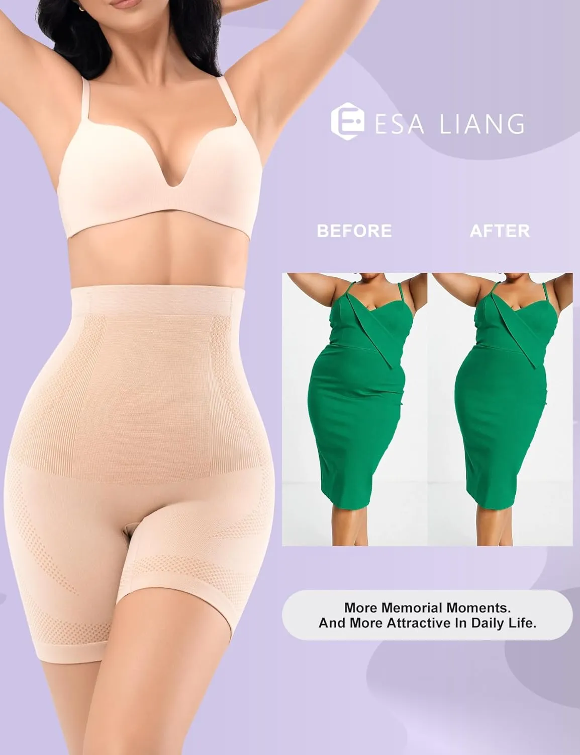Esa Liang Women Shapewear Tummy Control High Waisted Body Shaper Shorts Girdles Thigh Slimmer