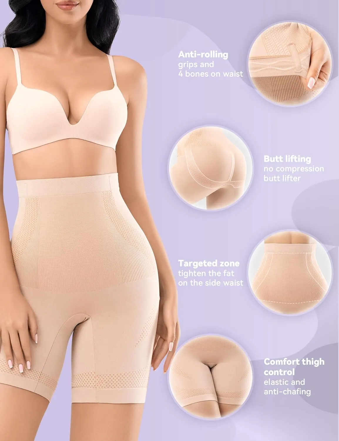 Esa Liang Women Shapewear Tummy Control High Waisted Body Shaper Shorts Girdles Thigh Slimmer