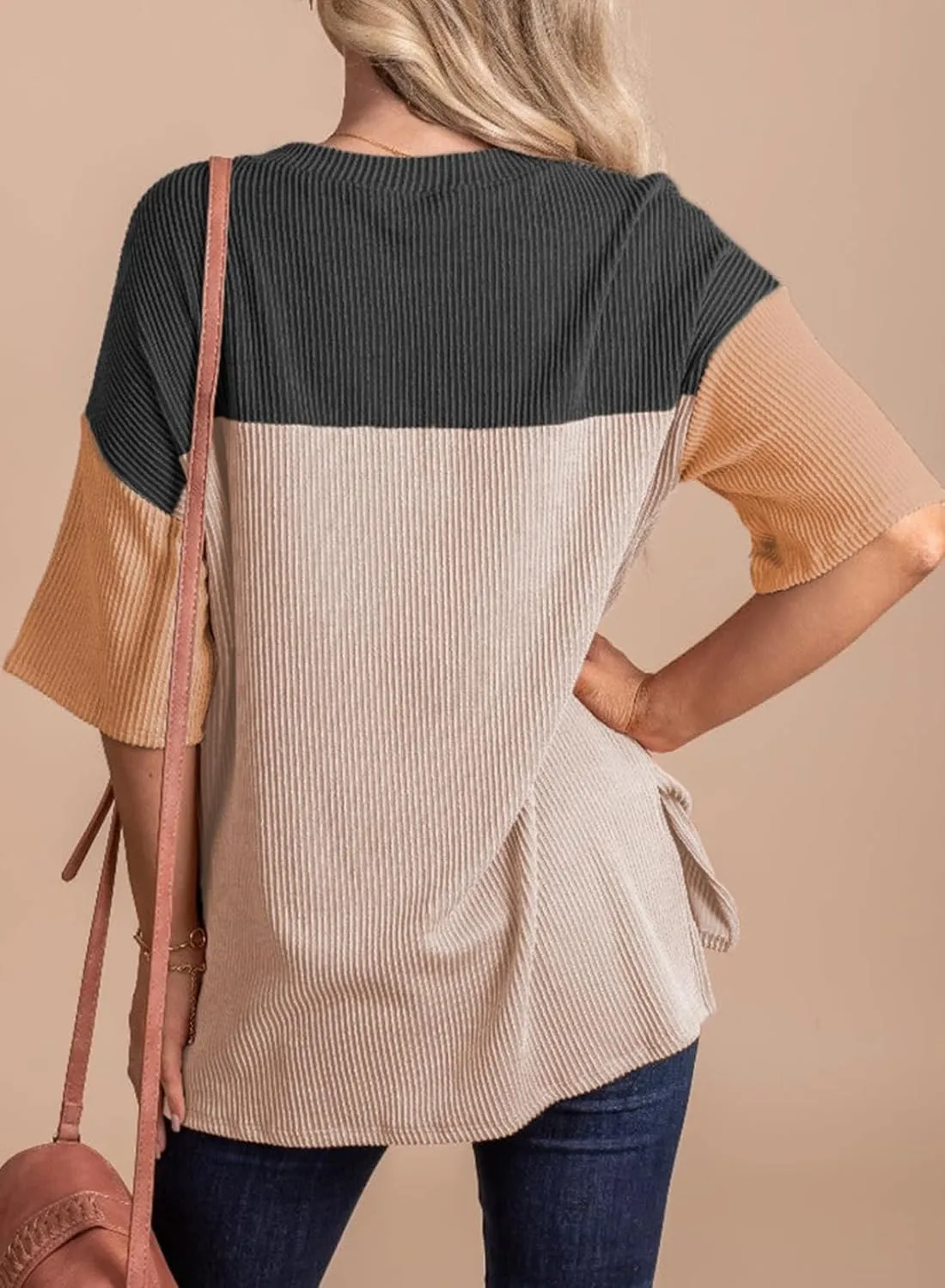 Eytino Womens Plus Size Tunic Tops Crewneck Short Sleeve Color Block Pullover Shirts (1X-5X)