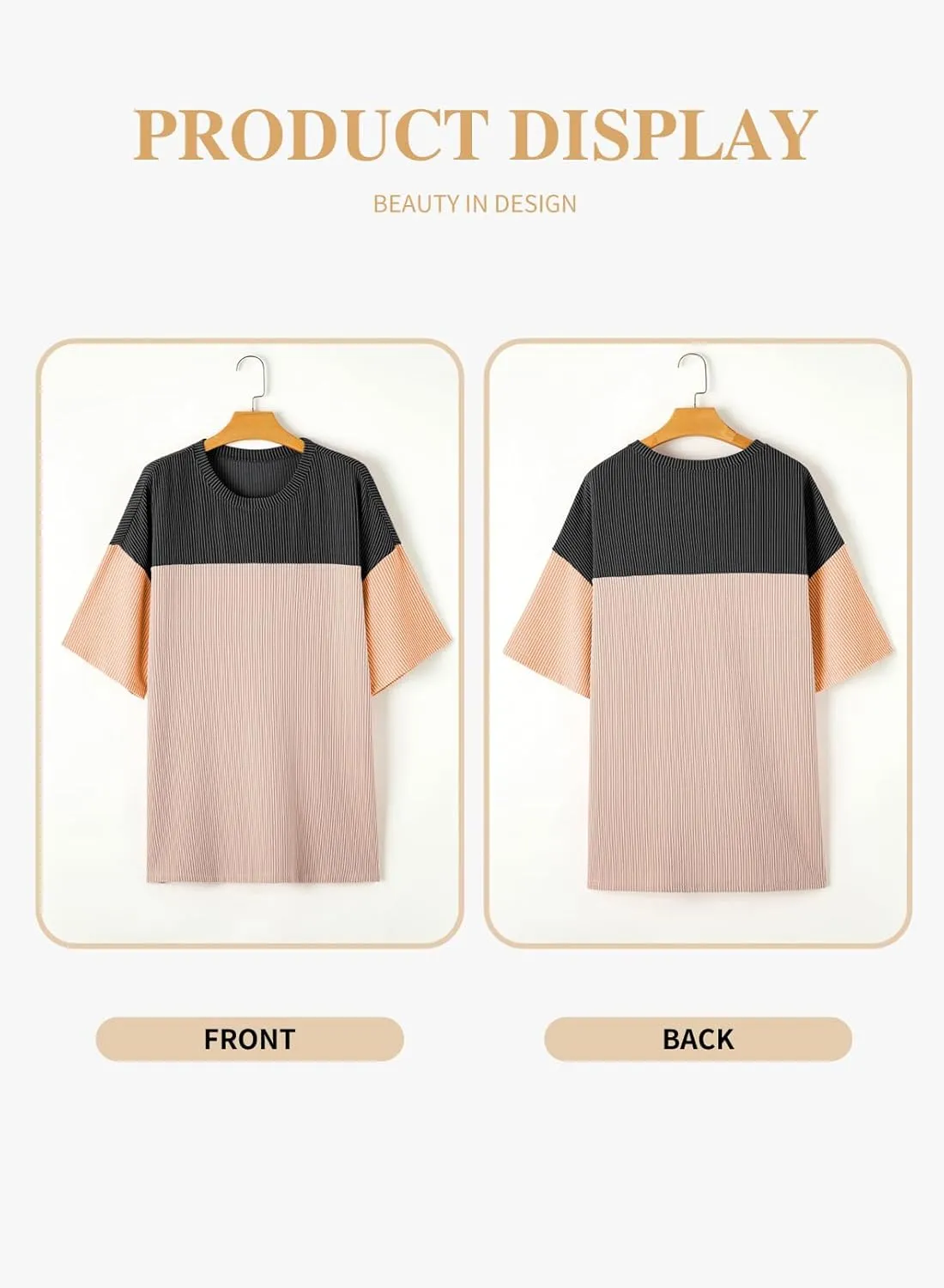 Eytino Womens Plus Size Tunic Tops Crewneck Short Sleeve Color Block Pullover Shirts (1X-5X)