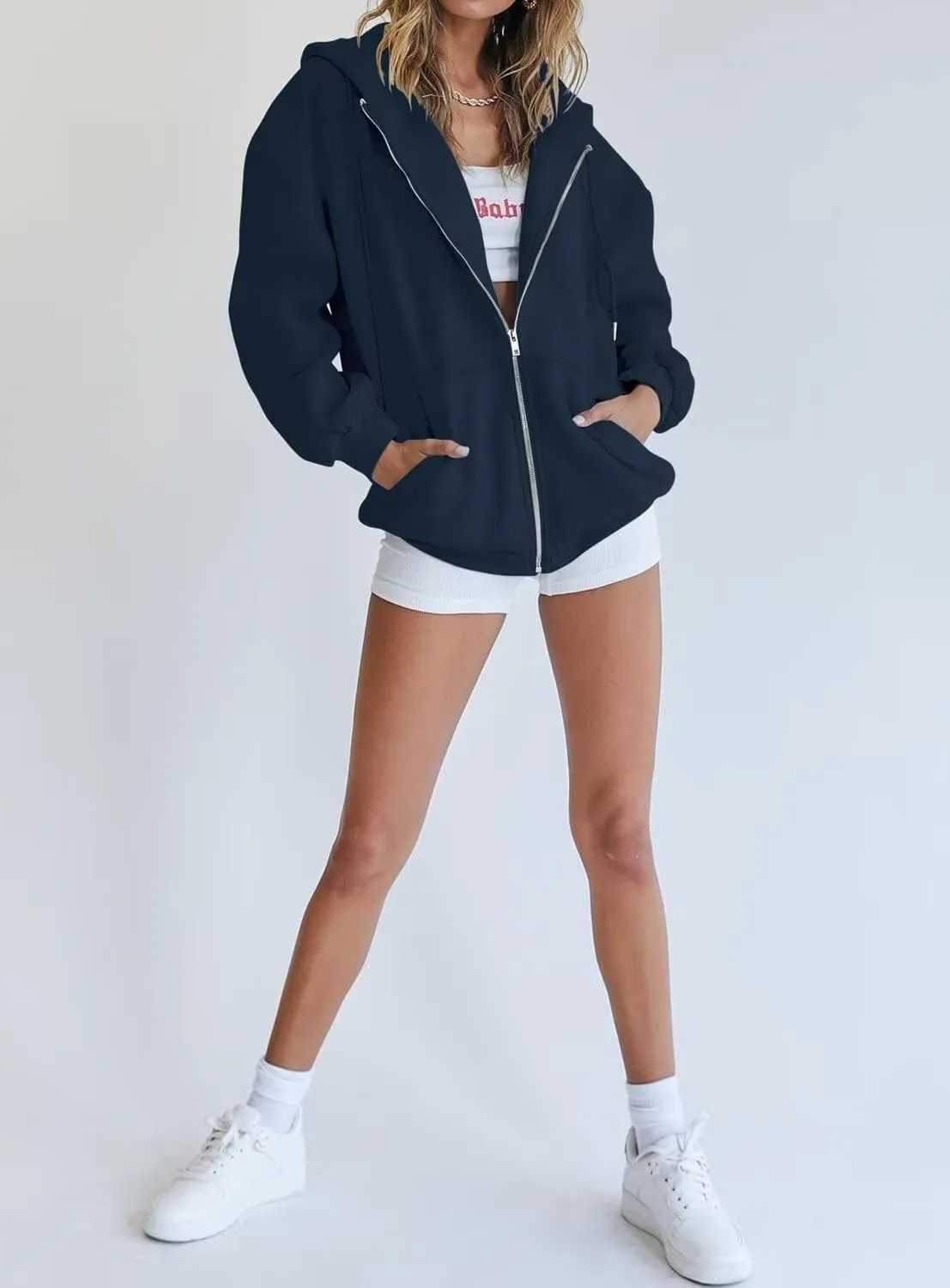 Ezbelle Women's Full Zip Up Hoodie Fall Jacket Oversized Casual Hooded Sweatshirts with Pockets