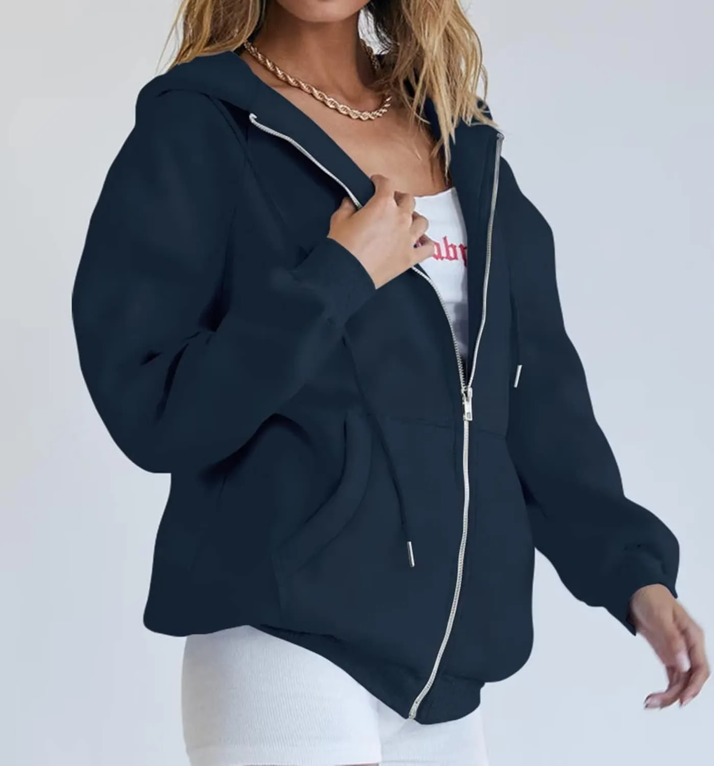 Ezbelle Women's Full Zip Up Hoodie Fall Jacket Oversized Casual Hooded Sweatshirts with Pockets