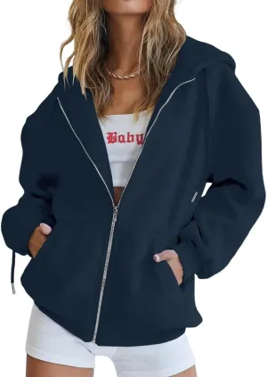 Ezbelle Women's Full Zip Up Hoodie Fall Jacket Oversized Casual Hooded Sweatshirts with Pockets
