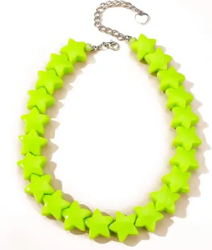 Fashion Heart Resin Beaded Star Acrylic Beaded Choker Necklace Multicolor Five Pointed Star Pentagram Love Peach Bead Collar for Women Girl Jewelry