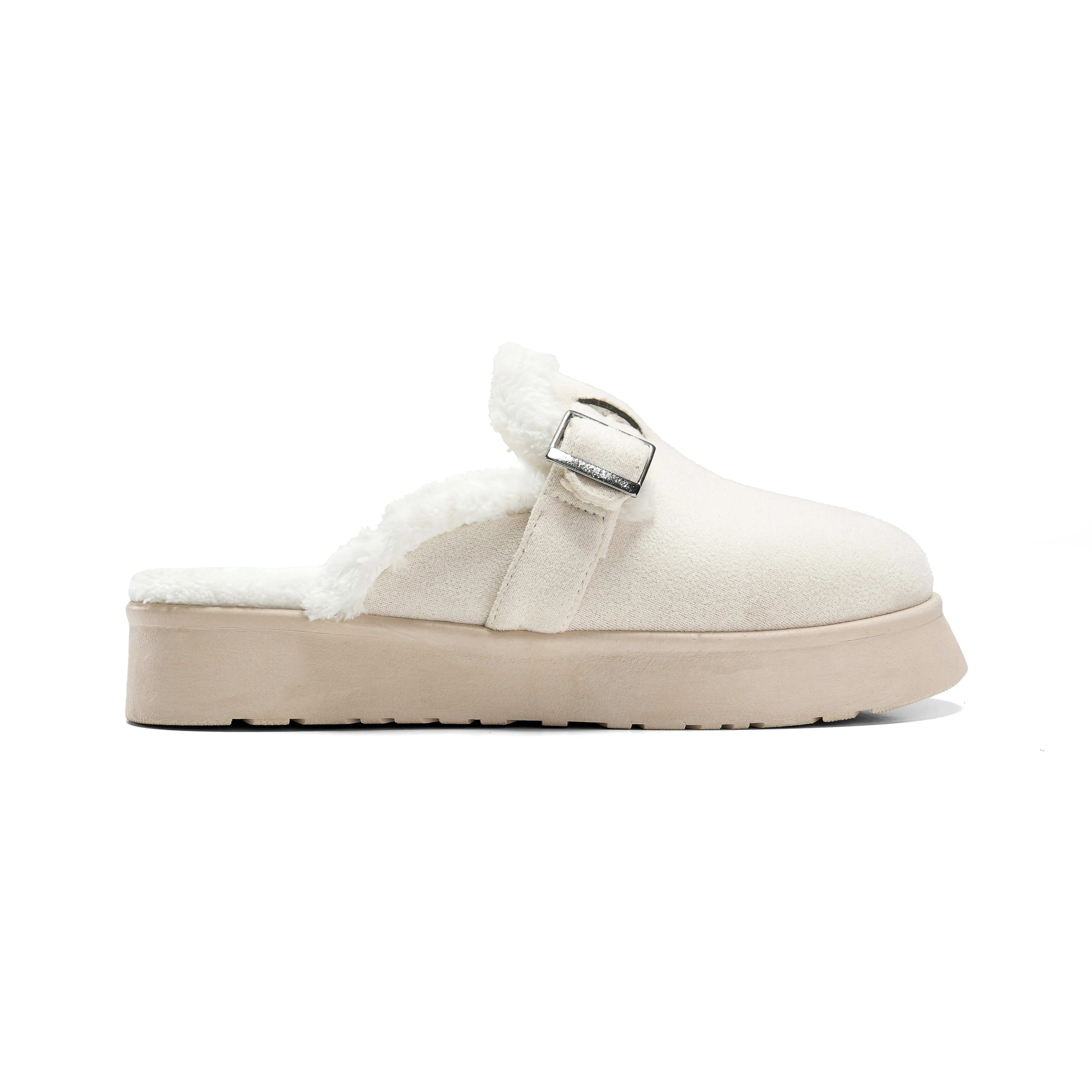 Faux Fur-Lined Suede Clogs - Beige