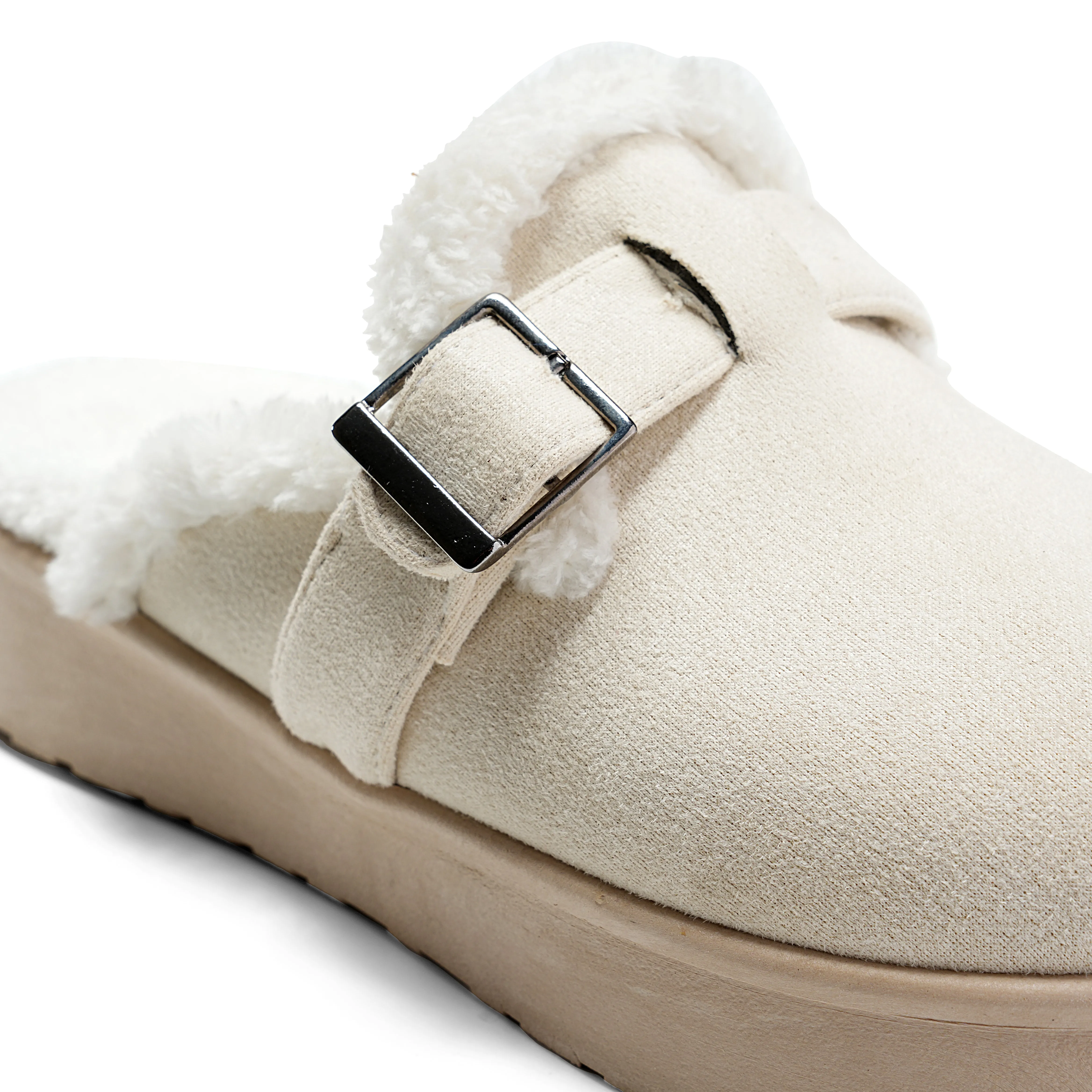 Faux Fur-Lined Suede Clogs - Beige