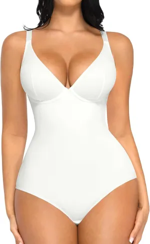 FeelinGirl Shapewear Bodysuit Women's Sexy Deep V Neck Bodysuits Tank Tops with Underwire