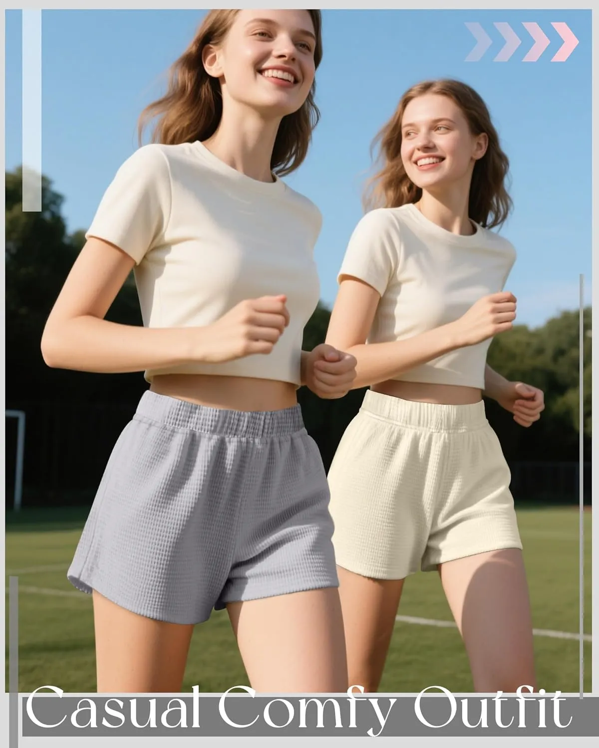 Ficerd 3 Pack Women's Sweat Shorts Waffle Knit Elastic High Waisted Lounge Summer Casual Comfy Outfit with Pockets