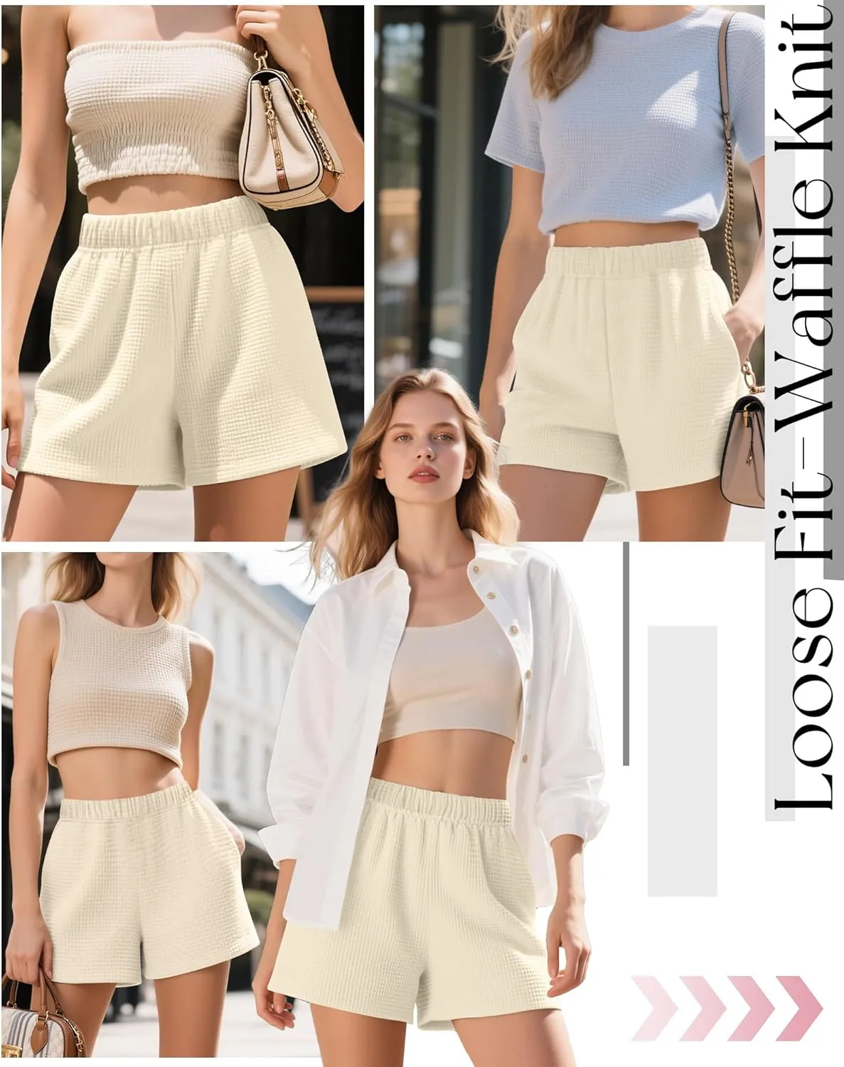 Ficerd 3 Pack Women's Sweat Shorts Waffle Knit Elastic High Waisted Lounge Summer Casual Comfy Outfit with Pockets