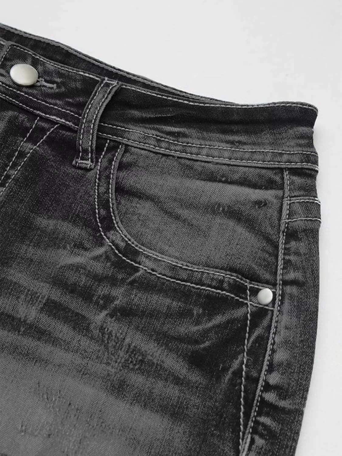 Flamingals Jean Shorts for Women Mid Waisted Stretchy Ripped Denim Shorts Raw Hem Curvy Summer Trendy