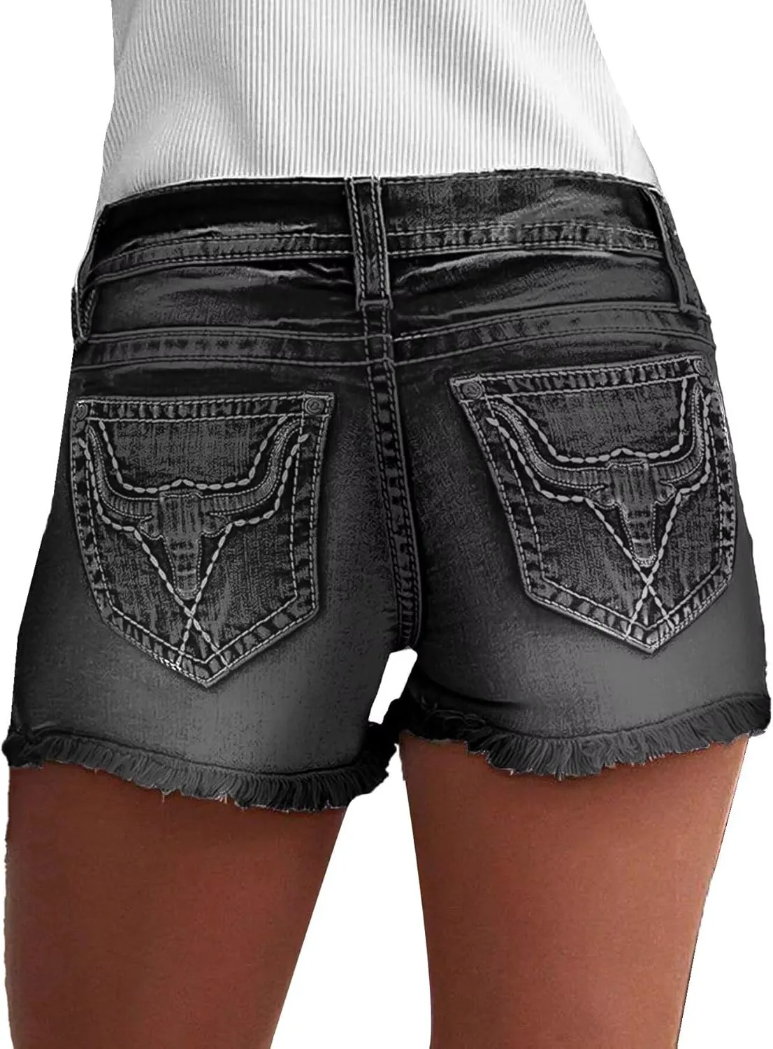 Flamingals Jean Shorts for Women Mid Waisted Stretchy Ripped Denim Shorts Raw Hem Curvy Summer Trendy