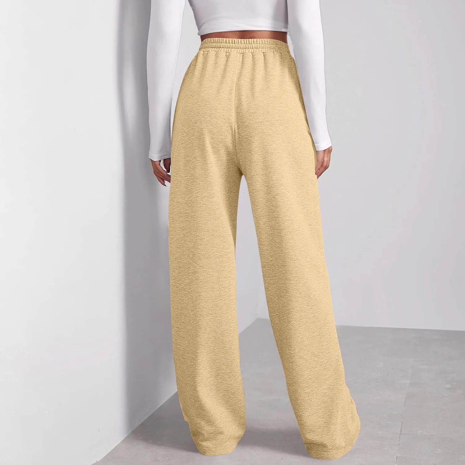 Fleece Straight Leg Sweatpants for Women Elastic High Waisted Joggers Athletic Sweat Pants Lounge Pants with Pockets