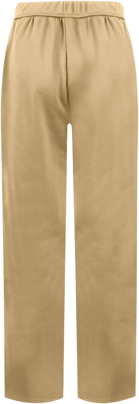 Fleece Straight Leg Sweatpants for Women Elastic High Waisted Joggers Athletic Sweat Pants Lounge Pants with Pockets