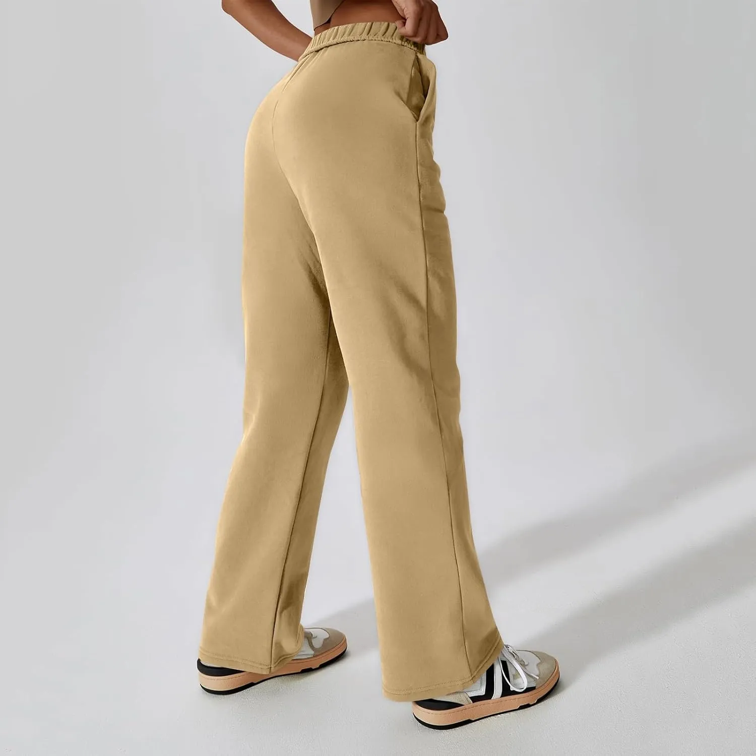 Fleece Straight Leg Sweatpants for Women Elastic High Waisted Joggers Athletic Sweat Pants Lounge Pants with Pockets