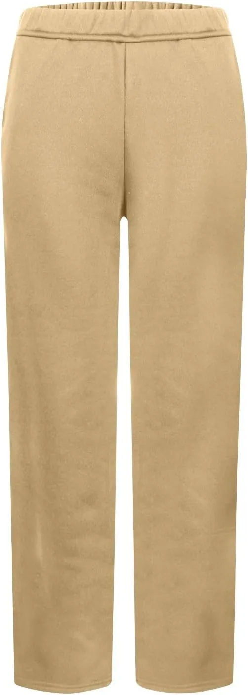 Fleece Straight Leg Sweatpants for Women Elastic High Waisted Joggers Athletic Sweat Pants Lounge Pants with Pockets