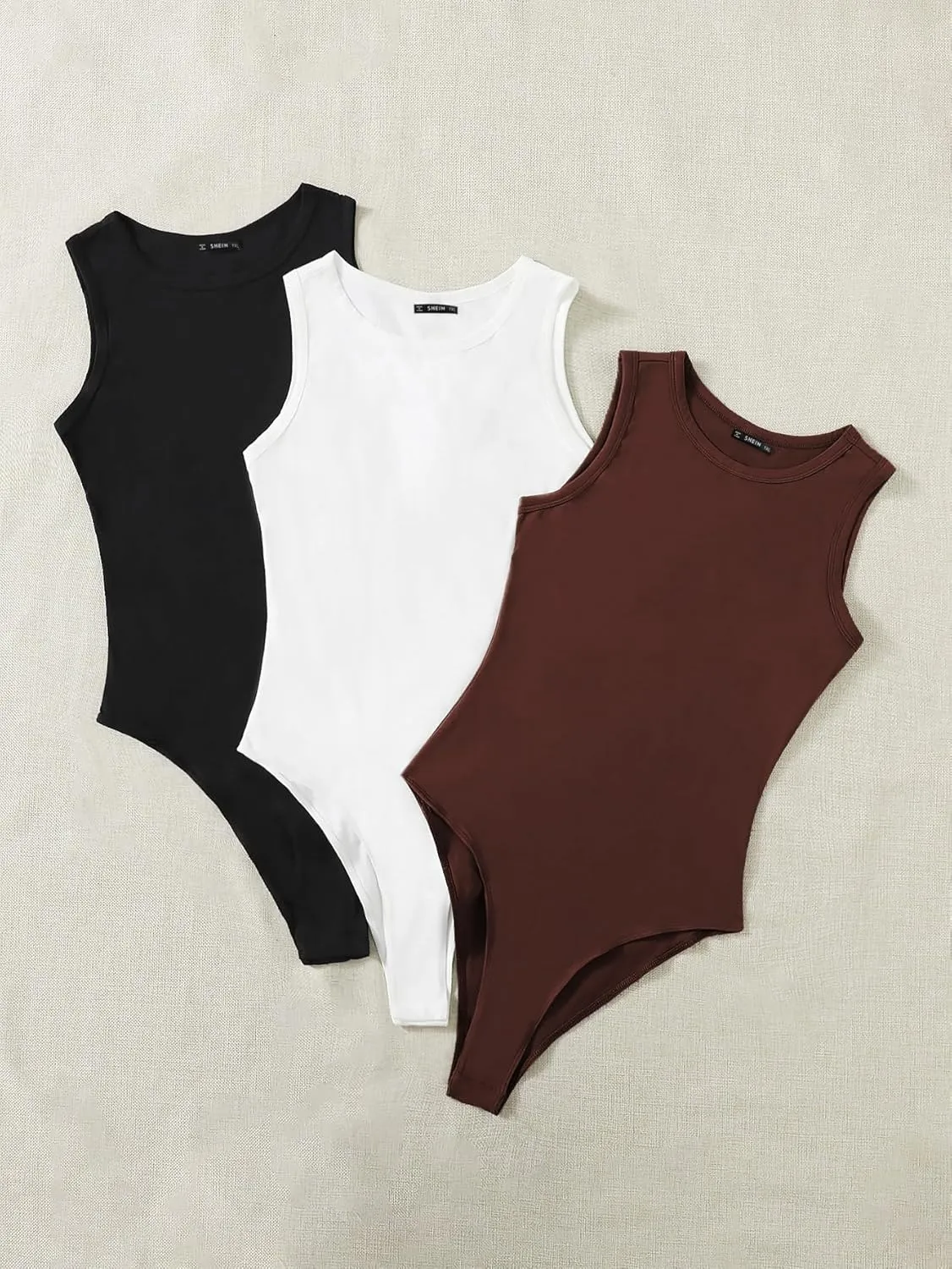 Floerns Women's Plus Size 3 Piece Sleeveless Round Neck Skinny Tank Bodysuit Tops Set