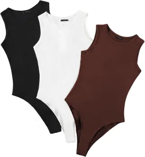 Floerns Women's Plus Size 3 Piece Sleeveless Round Neck Skinny Tank Bodysuit Tops Set