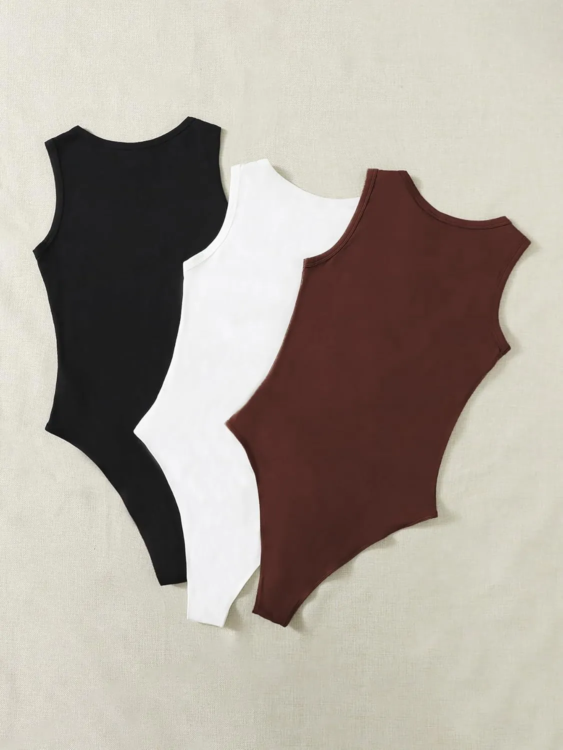 Floerns Women's Plus Size 3 Piece Sleeveless Round Neck Skinny Tank Bodysuit Tops Set