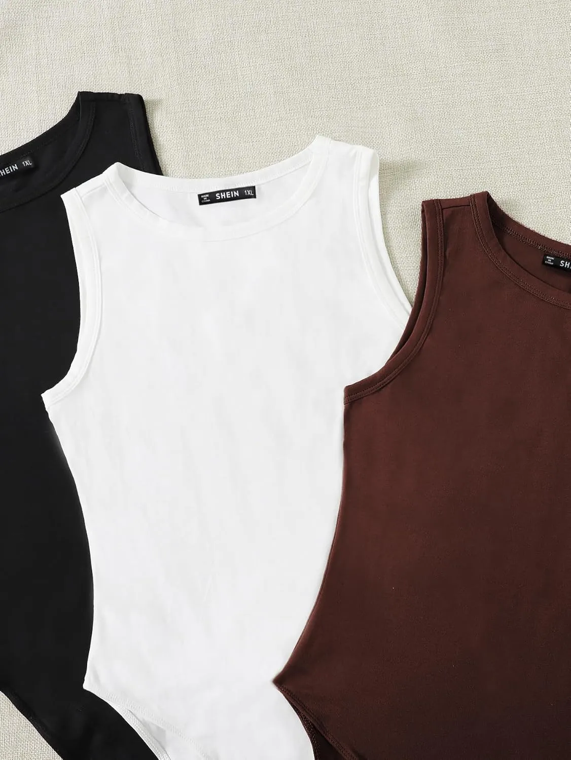 Floerns Women's Plus Size 3 Piece Sleeveless Round Neck Skinny Tank Bodysuit Tops Set