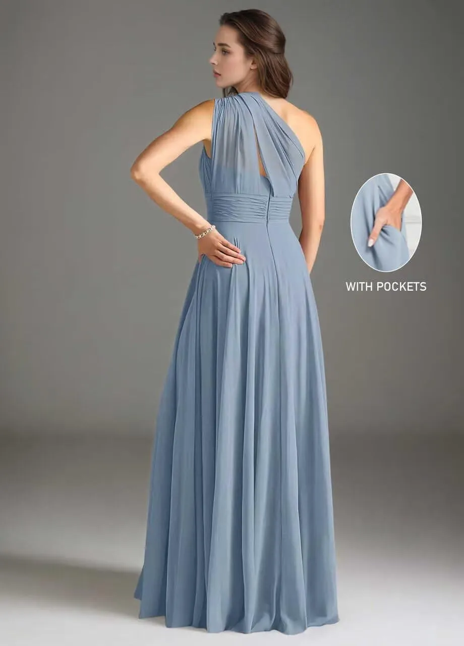 Floral Bridesmaid Dresses for Women 2025 One Shoulder A Line Pleated Chiffon Maid of Honor Dress