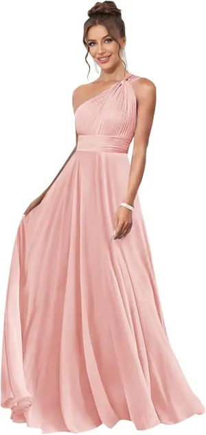 Floral Bridesmaid Dresses for Women 2025 One Shoulder A Line Pleated Chiffon Maid of Honor Dress