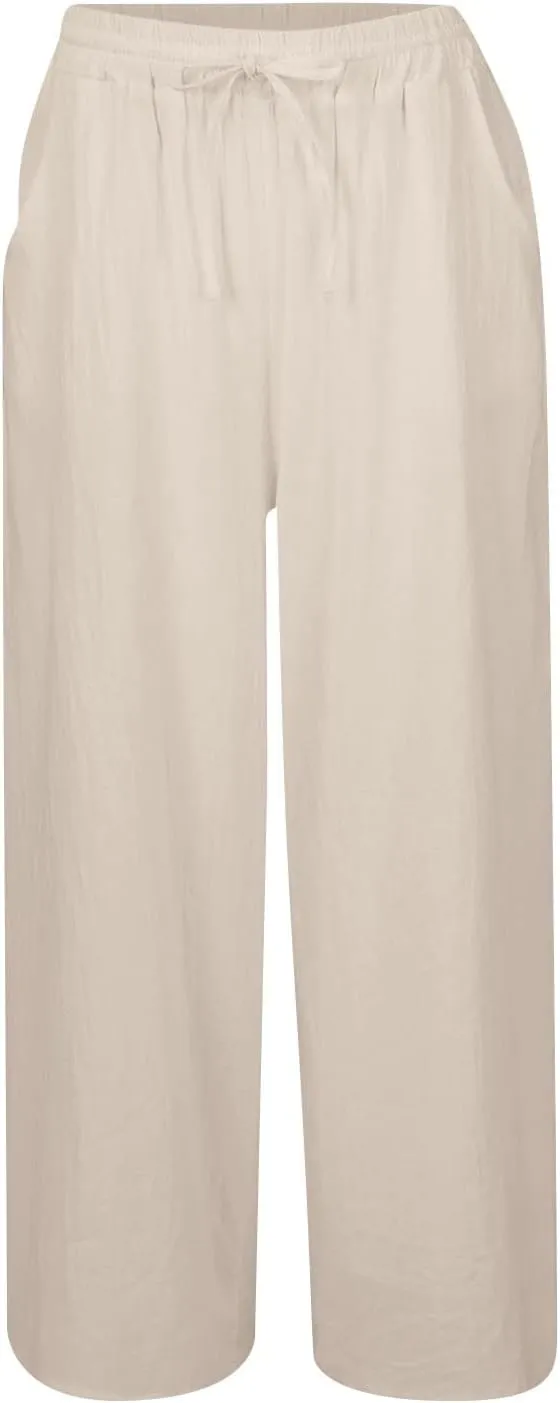 FRMUIC Women Cotton Linen Pants Summer High Waist Wide Leg Pants Drawstring Loose Trousers Casual Lounge Pants with Pocket