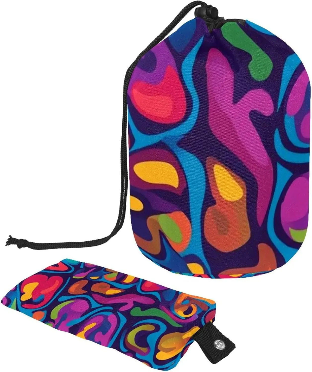 Fun Abstract Colorful Dog Paw 21 Travel Cosmetic Bags Makeup Bag for Women, Foldable Drawstring Travel Cosmetic Bags, Portable Toiletry Bucket Bag