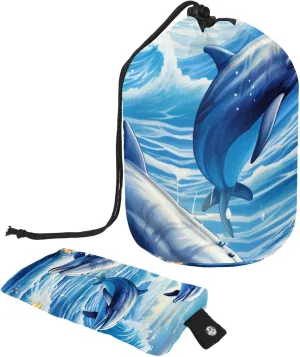 Fun Blue Sea Whale Pattern Travel Cosmetic Bags Makeup Bag for Women, Foldable Drawstring Travel Cosmetic Bags, Portable Toiletry Bucket Bag