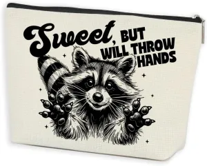 Funny Raccoon Makeup Bag Animal Humor Vintage Cosmetic Bag Raccoon Stuff Raccoon Gifts Funny Gifts for Women Raccoon Lovers Friends Wife Sisters Christmas Birthday Gifts Travel Toiletry Bag