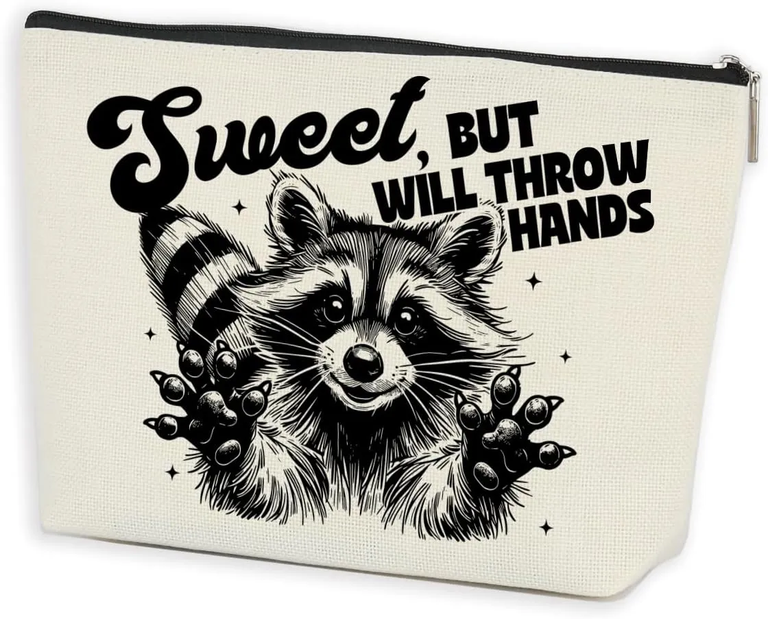 Funny Raccoon Makeup Bag Animal Humor Vintage Cosmetic Bag Raccoon Stuff Raccoon Gifts Funny Gifts for Women Raccoon Lovers Friends Wife Sisters Christmas Birthday Gifts Travel Toiletry Bag