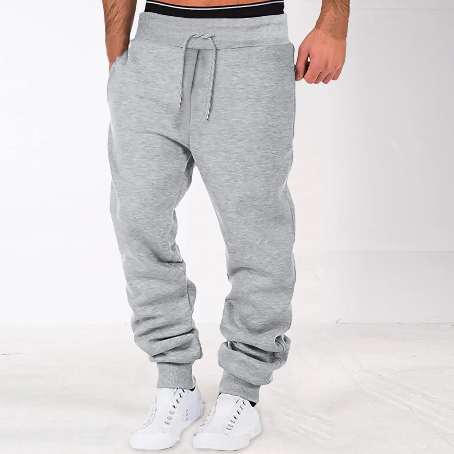 GIERIDUC Men's Drawstring Waist Cargo Pants Mens White Linen Dress Pants Mens Polyester Sweatpants Basketball Leggings Men