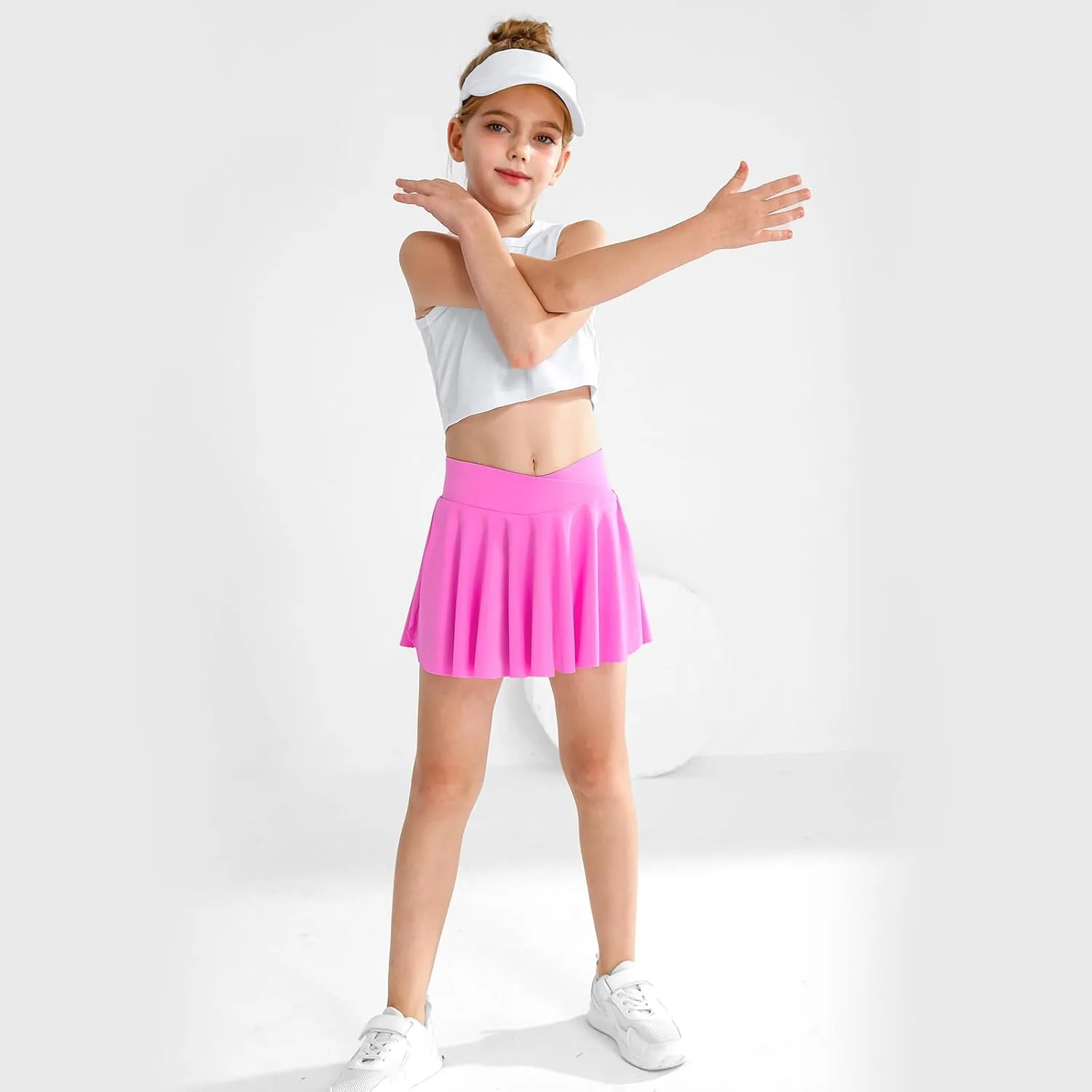 Girls' Athletic 2-in-1 Flowy Cheer Dance Biker Shorts Tennis Skirt Butterfly Skorts with Pocket for Girl Size 5-14 Years