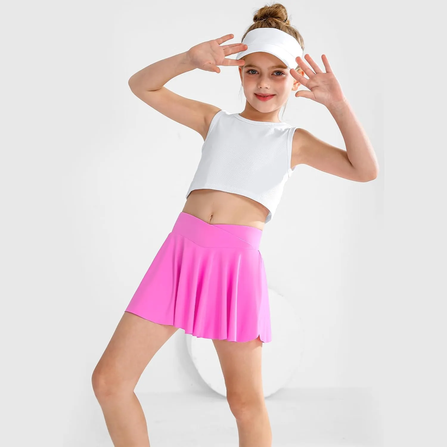 Girls' Athletic 2-in-1 Flowy Cheer Dance Biker Shorts Tennis Skirt Butterfly Skorts with Pocket for Girl Size 5-14 Years