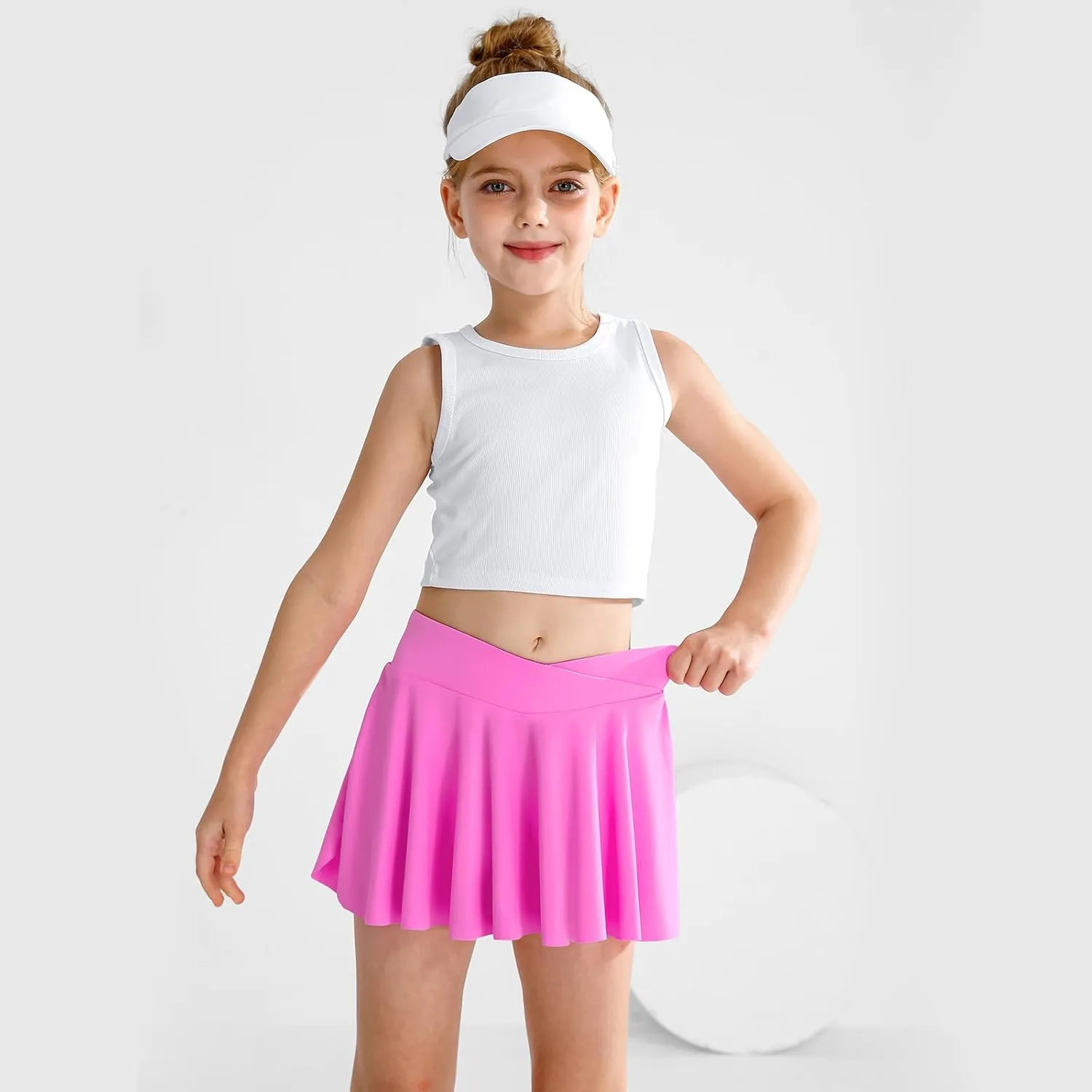 Girls' Athletic 2-in-1 Flowy Cheer Dance Biker Shorts Tennis Skirt Butterfly Skorts with Pocket for Girl Size 5-14 Years