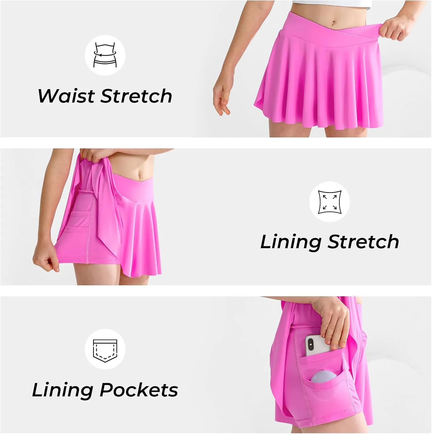 Girls' Athletic 2-in-1 Flowy Cheer Dance Biker Shorts Tennis Skirt Butterfly Skorts with Pocket for Girl Size 5-14 Years