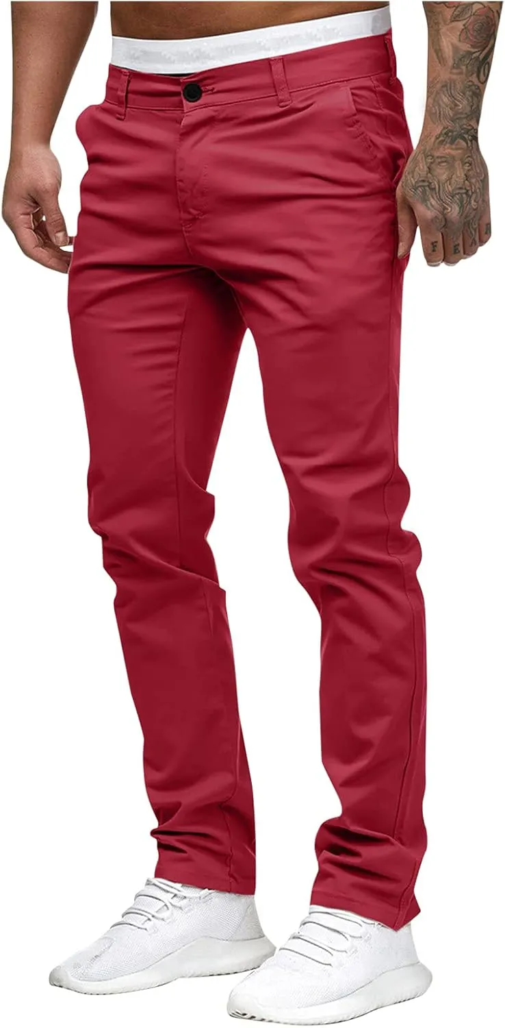 GOKKILRW Mens Slim Fit Golf Work Pants Flat-Front Stretch Chino Pants Casual Skinny Dress Pants Tapered Hiking Travel Pants