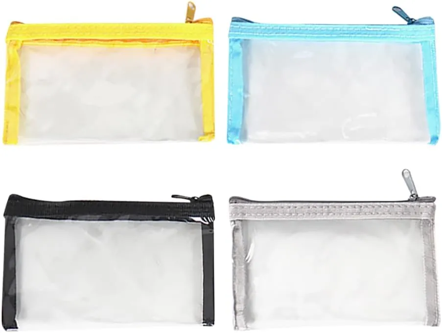 GSHLLO 4 Pcs 16 x 9cm Small Clear Plastic Makeup Pouches Waterproof Zipper Cosmetic Bags Travel Toiletry Storage Pouches Portable Cosmetic Organiser Tiny Transparent Makeup Bags for Vacation Office