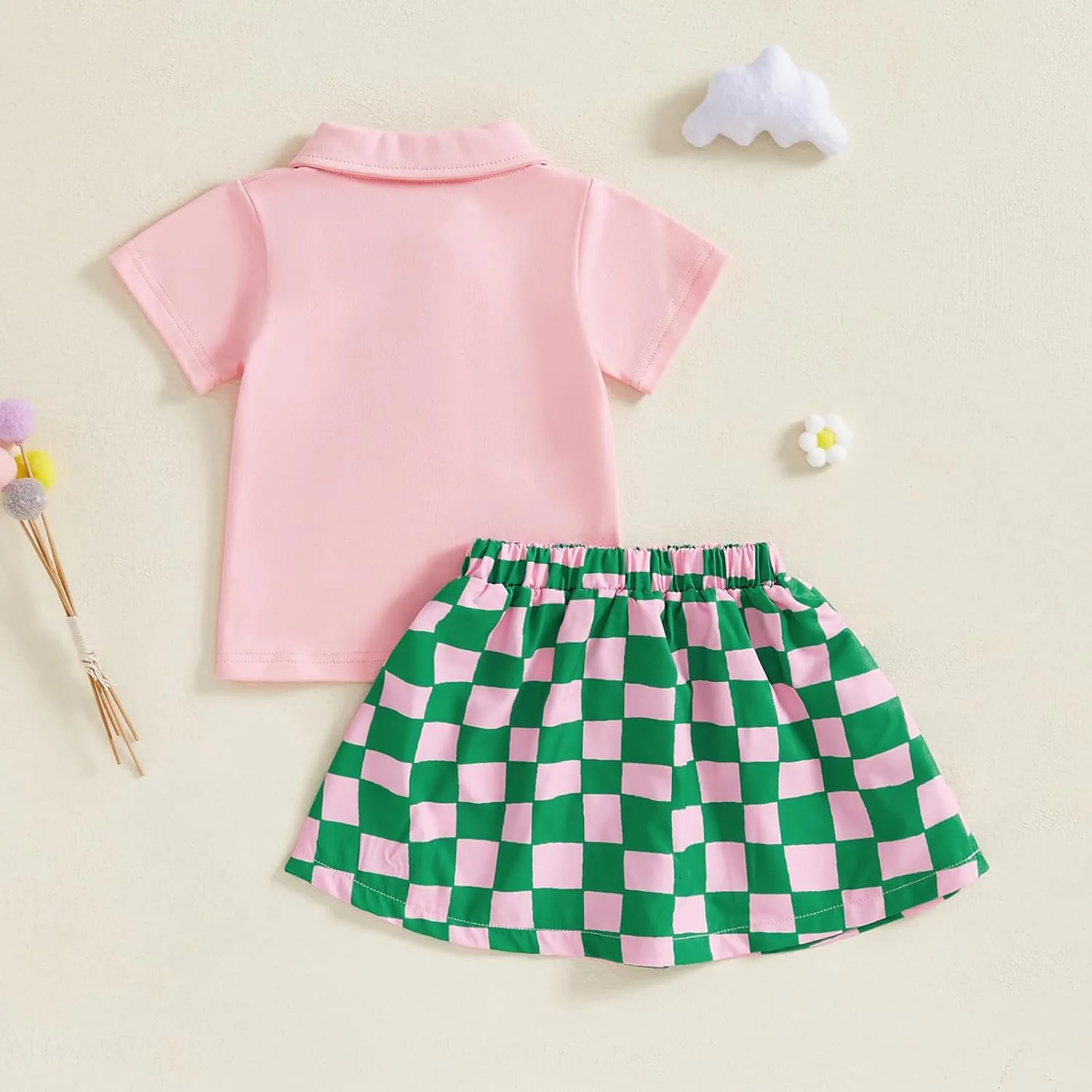 Gueuusu Toddler Girl Golf Outfit Short Sleeve Collared T Shirt Top Elastic Waist Mini Skirt 2Pcs Summer Clothes