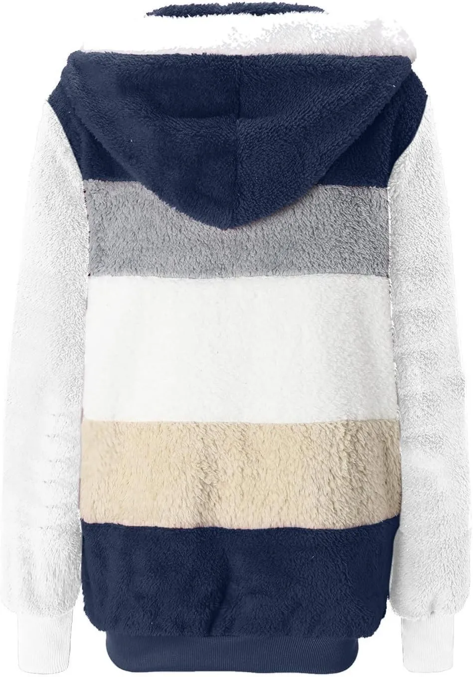 Gumipy Fleece Jacket Women Plus Size Hooded Sherpa Jacket Coat Fuzzy Color Block Patchwork Zip Up Jackets Hoodie with Pockets