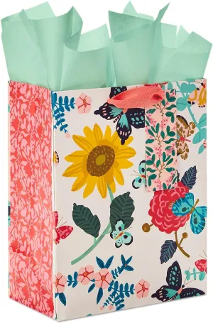 Hallmark 9" Medium Gift Bag with Tissue Paper (Bright Flowers) for Easter, Birthdays, Bridal Showers, Weddings, Baby Showers, Mother's Day