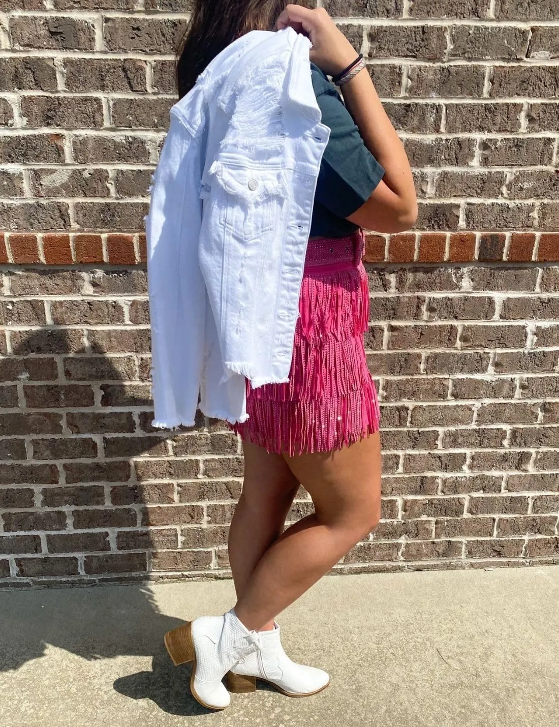 happlan Women's Rhinestone Fringe Mini Skirt with Belt