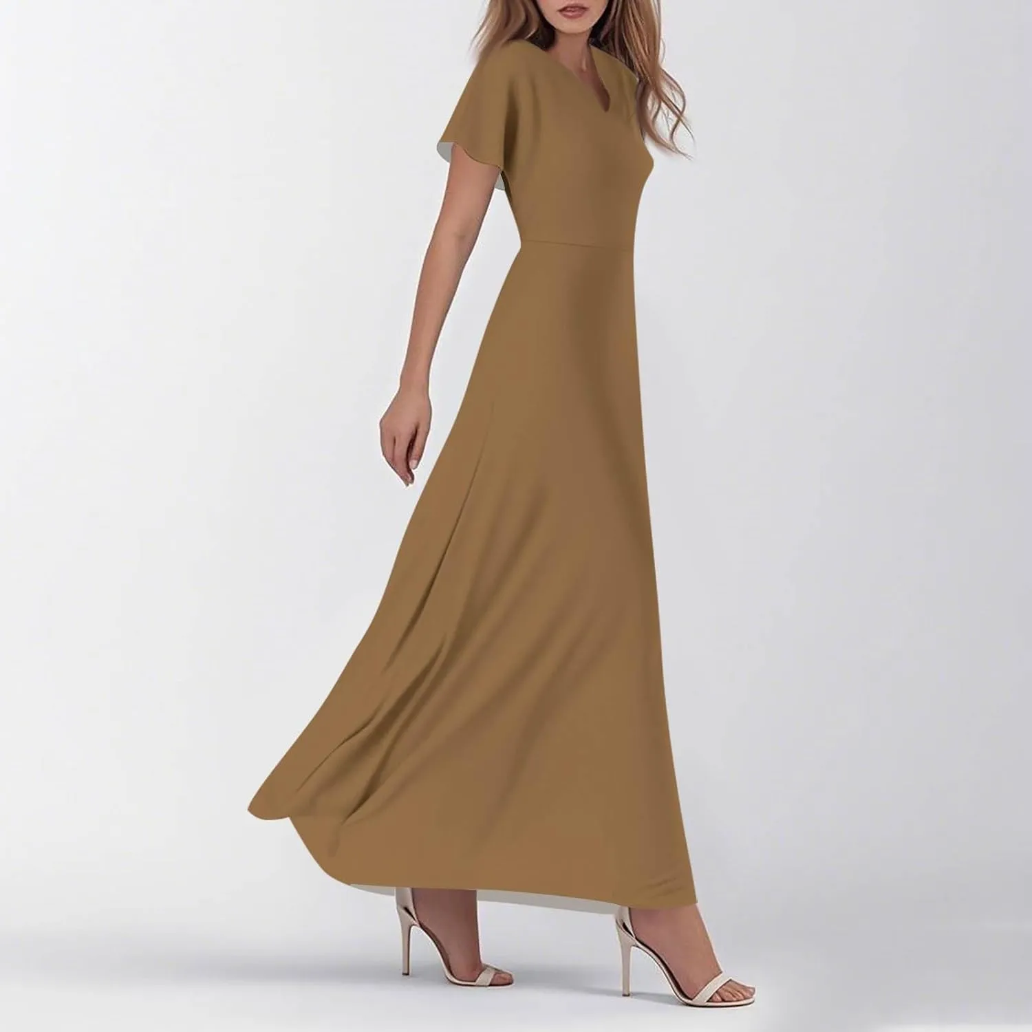 Hawaiian Dresses for Women Summer Casual Trendy Short Sleeve V-Neck Solid Color Flowy Boho Maxi Beach Dress, XS-2XL