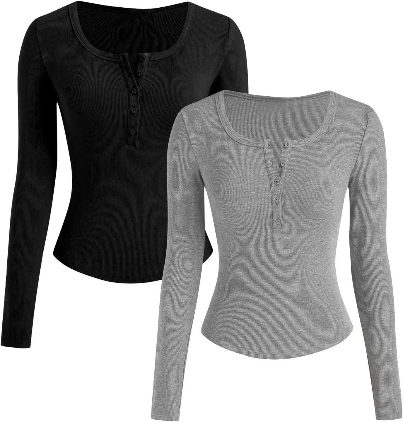 Henley Shirts for Women Long Sleeve Ribbed Knit Slim Fit Crop Tops 2024 Fall Casual Basic Tops Blouse Underscrubs