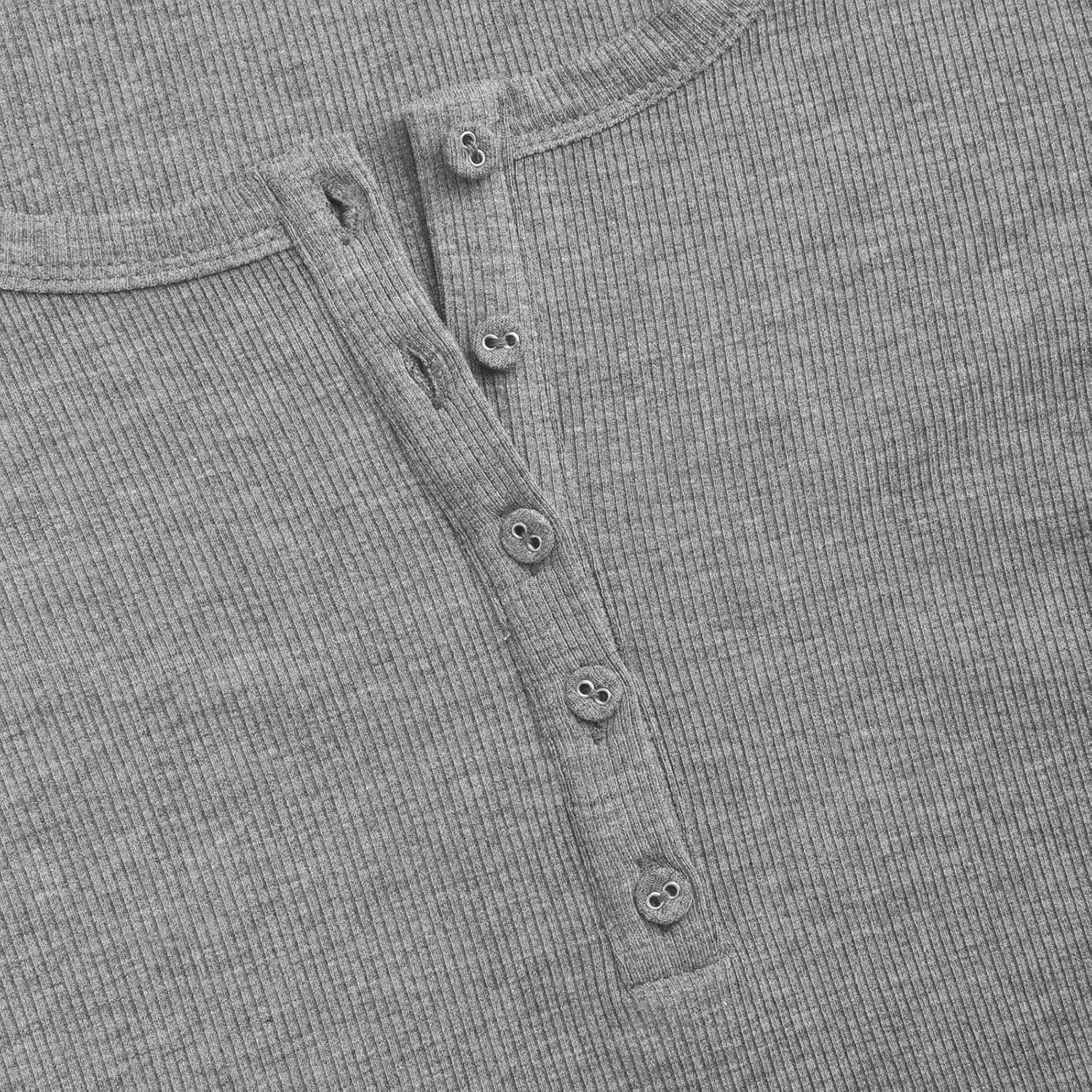 Henley Shirts for Women Long Sleeve Ribbed Knit Slim Fit Crop Tops 2024 Fall Casual Basic Tops Blouse Underscrubs