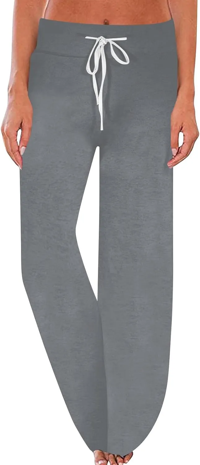 High Waist Wide Leg Sweatpants Women - Stretchy Athletic Adjustable Drawstring Loose Fit Lounge Pants with Pockets