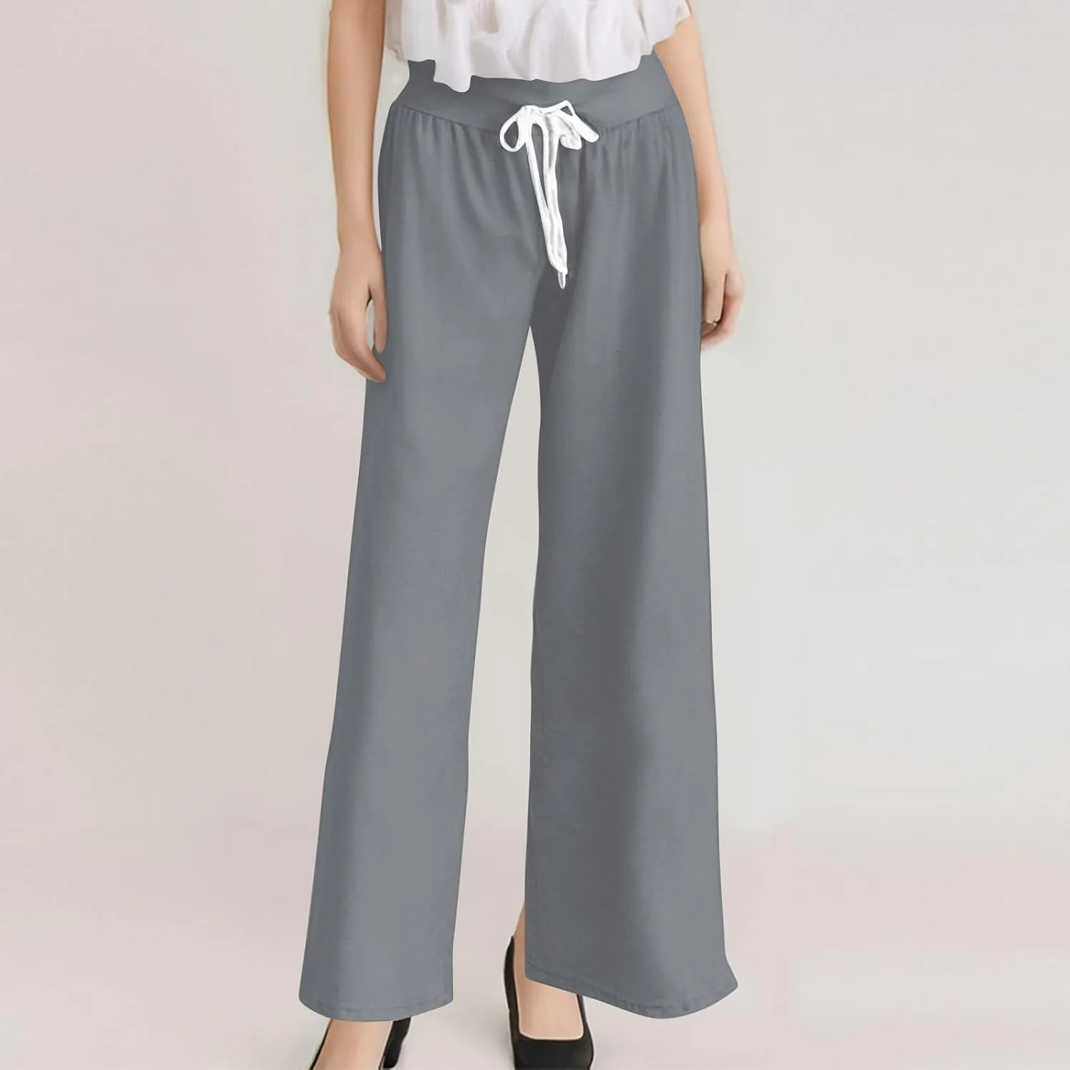 High Waist Wide Leg Sweatpants Women - Stretchy Athletic Adjustable Drawstring Loose Fit Lounge Pants with Pockets