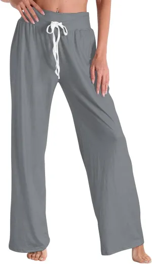 High Waist Wide Leg Sweatpants Women - Stretchy Athletic Adjustable Drawstring Loose Fit Lounge Pants with Pockets