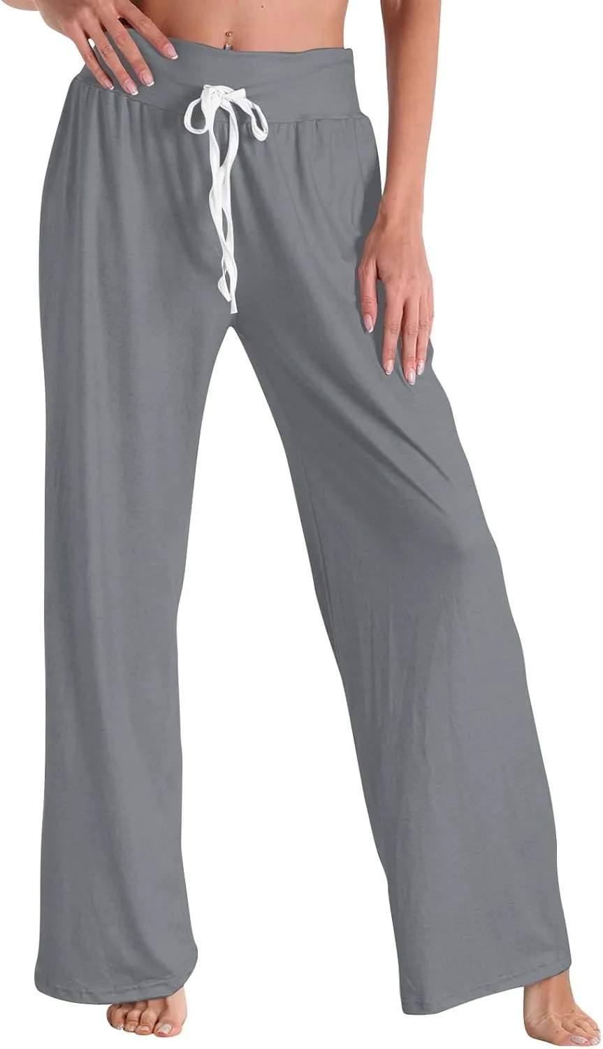 High Waist Wide Leg Sweatpants Women - Stretchy Athletic Adjustable Drawstring Loose Fit Lounge Pants with Pockets