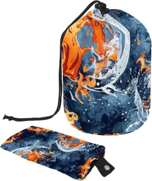 Hockey Fire Water Pattern Travel Cosmetic Bags Makeup Bag for Women, Foldable Drawstring Travel Cosmetic Bags, Portable Toiletry Bucket Bag