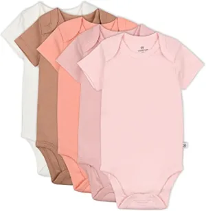 HonestBaby baby-girls 5-pack Short Sleeve Bodysuits One-piece 100% Organic Cotton for Infant Baby Girls